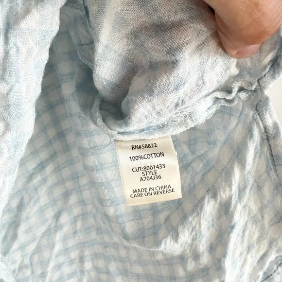 Frosty Blue Gingham Button Down Crop - Super Soft, Not See Through - Picture 5 of 7